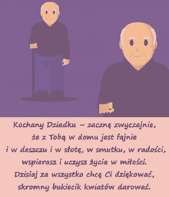 Kartka z dziadkiem o lasce i życzeniami